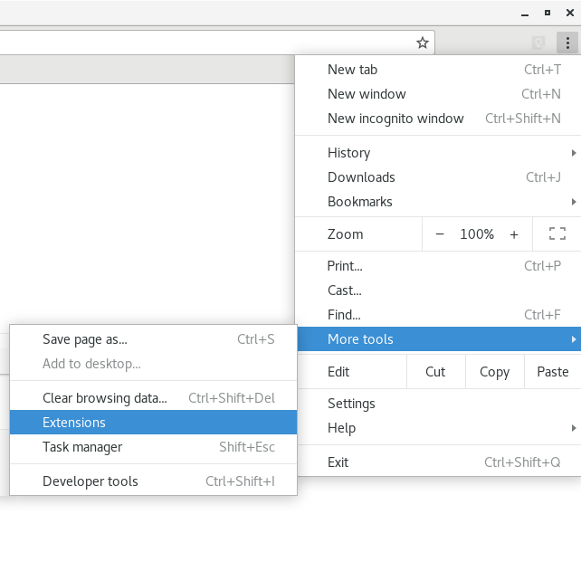 Extensions menu